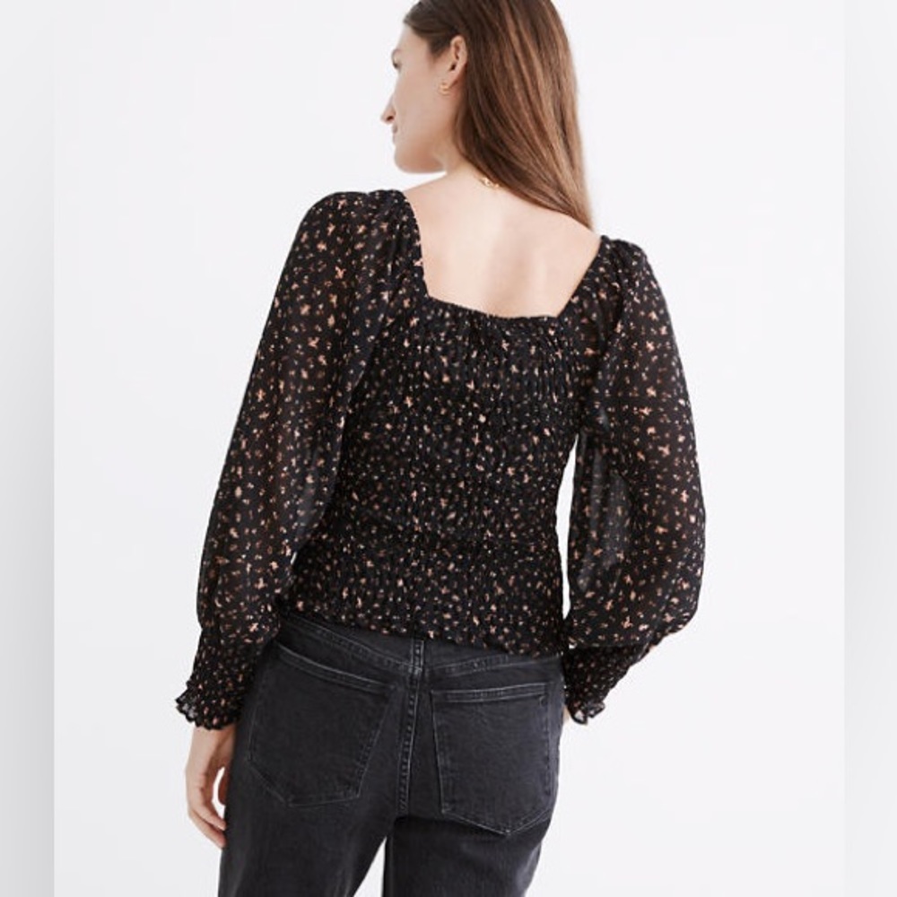 (Re)sourced Georgette Lucie Bubble-Sleeve Smocked Top in Stem Scatter Size Small - Picture 3 of 13